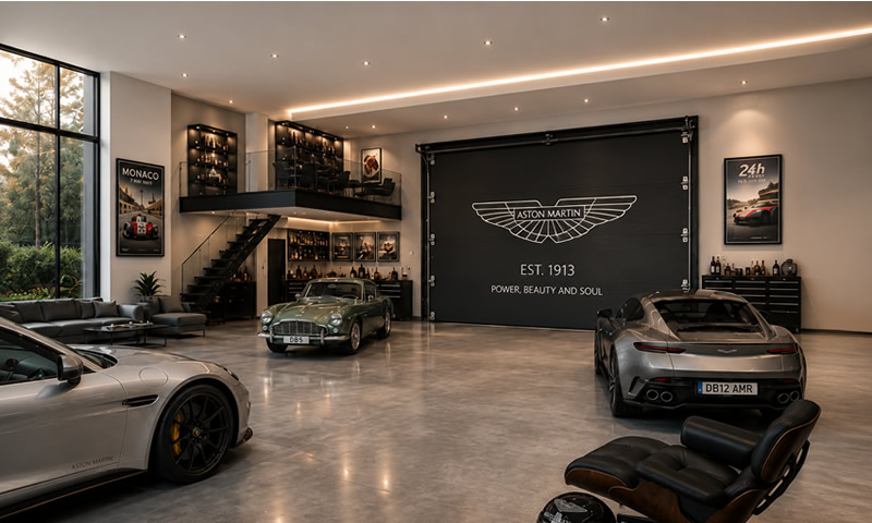 Bespoke automotive artwork applied to a premium garage entrance