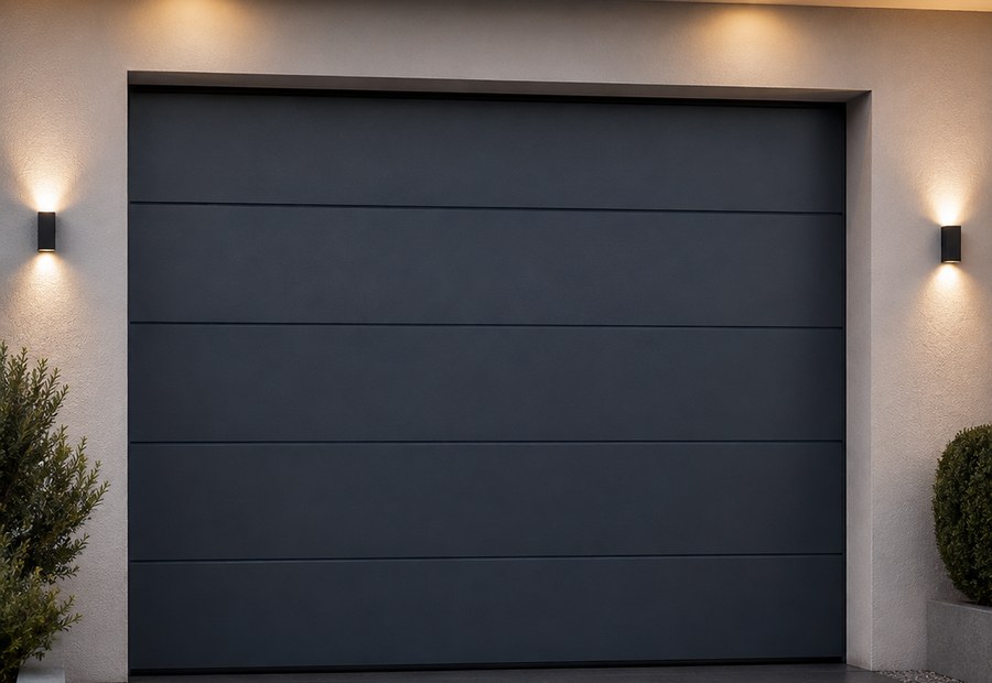 Premium dark garage door on a minimalist villa