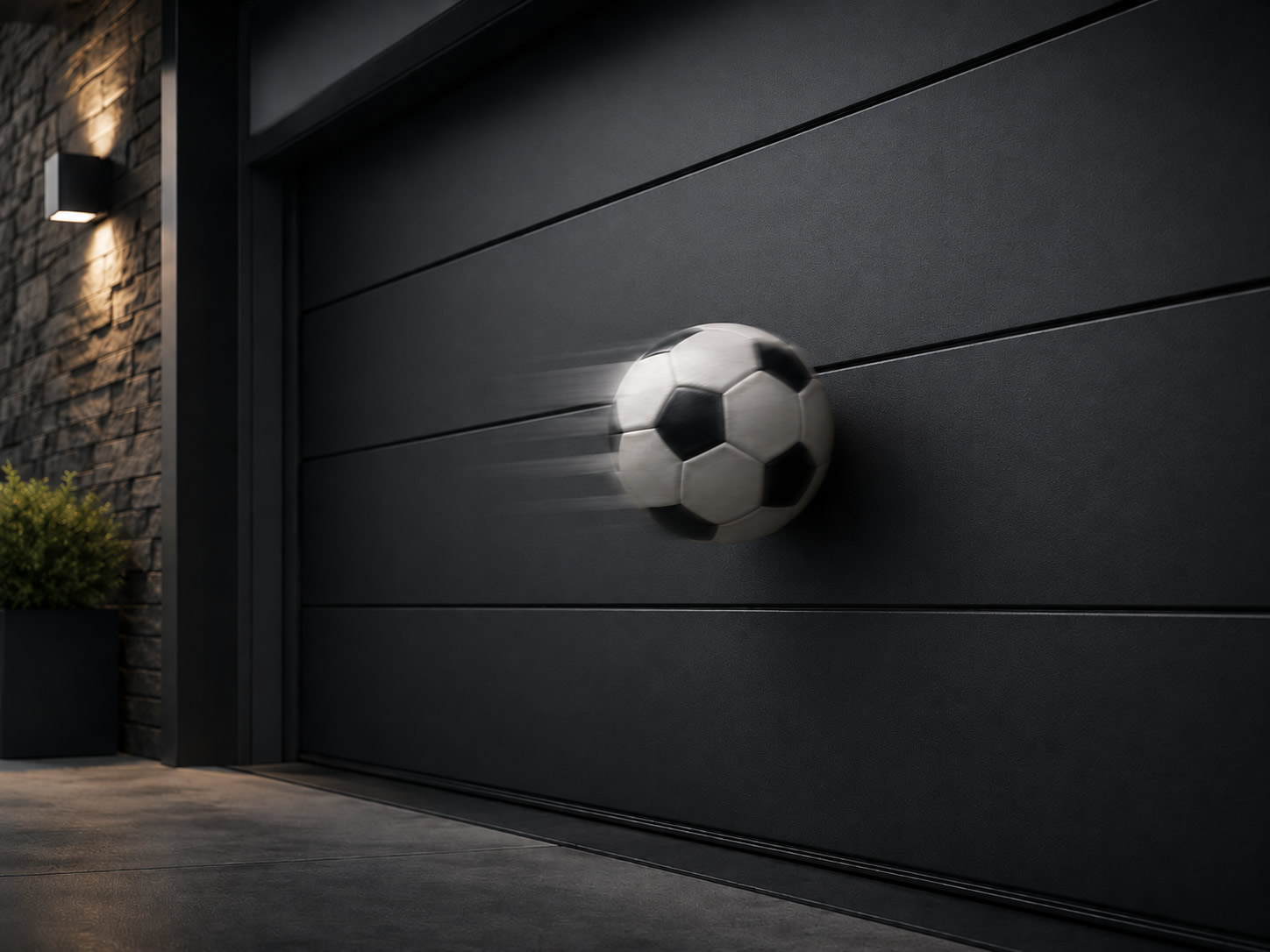 High-strength garage door with motorcycles inside