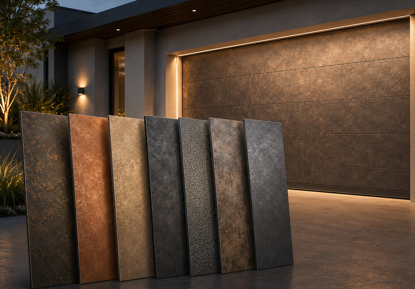 Close-up of a premium dark timber-effect garage door finish