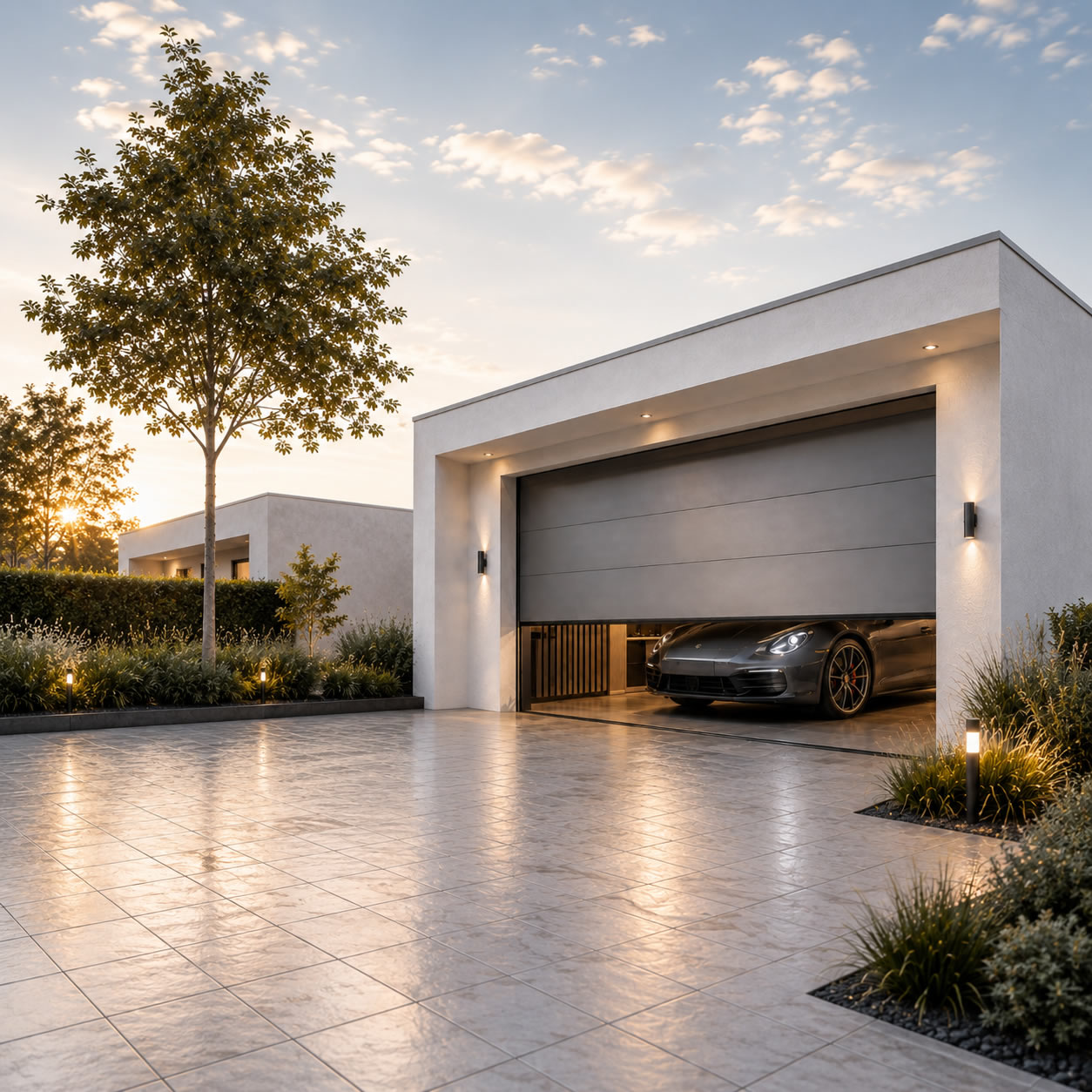 RK Auto premium automotive entrance with a luxury sports car