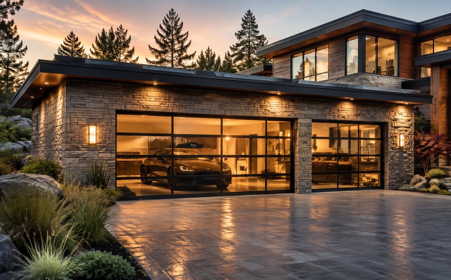 SLX Vision garage doors on a modern villa