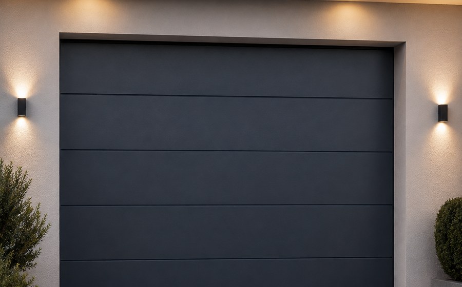Premium garage entrance integrated into a modern facade