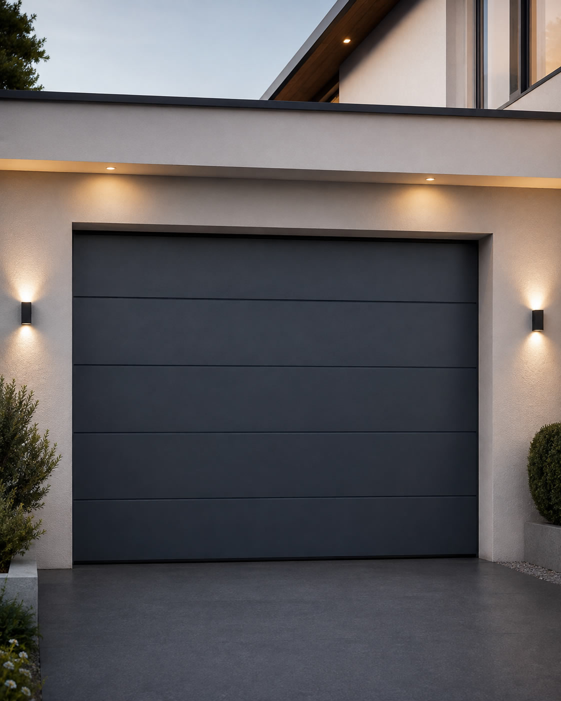 Solid collection garage door in anthracite grey